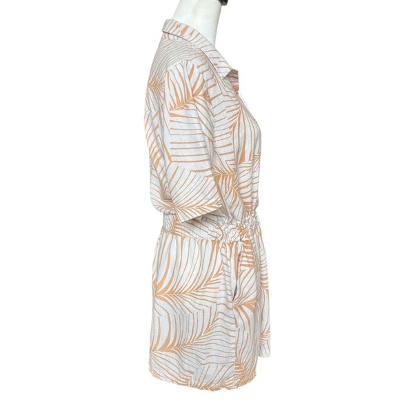 Roxy Women’s Size M Peach Romper Summer Beach Pockets Toast Palm Tree Dreams - Picture 2 of 9
